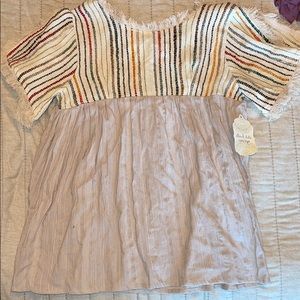 tan/colorful striped top